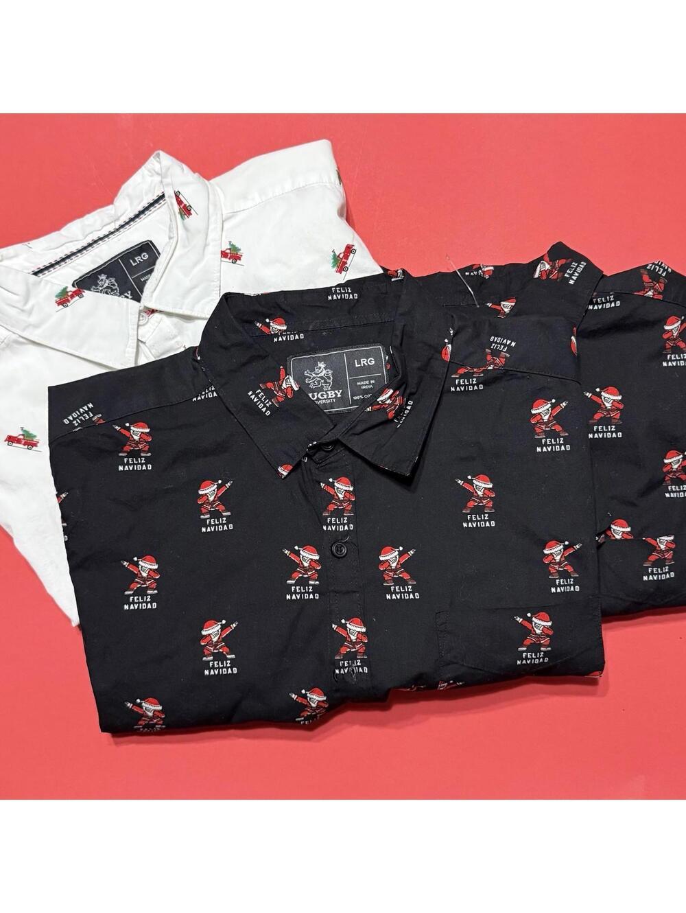 3x Rugby University Men’s Christmas Tree Truck And Dab Santa Button-Down Shirts
